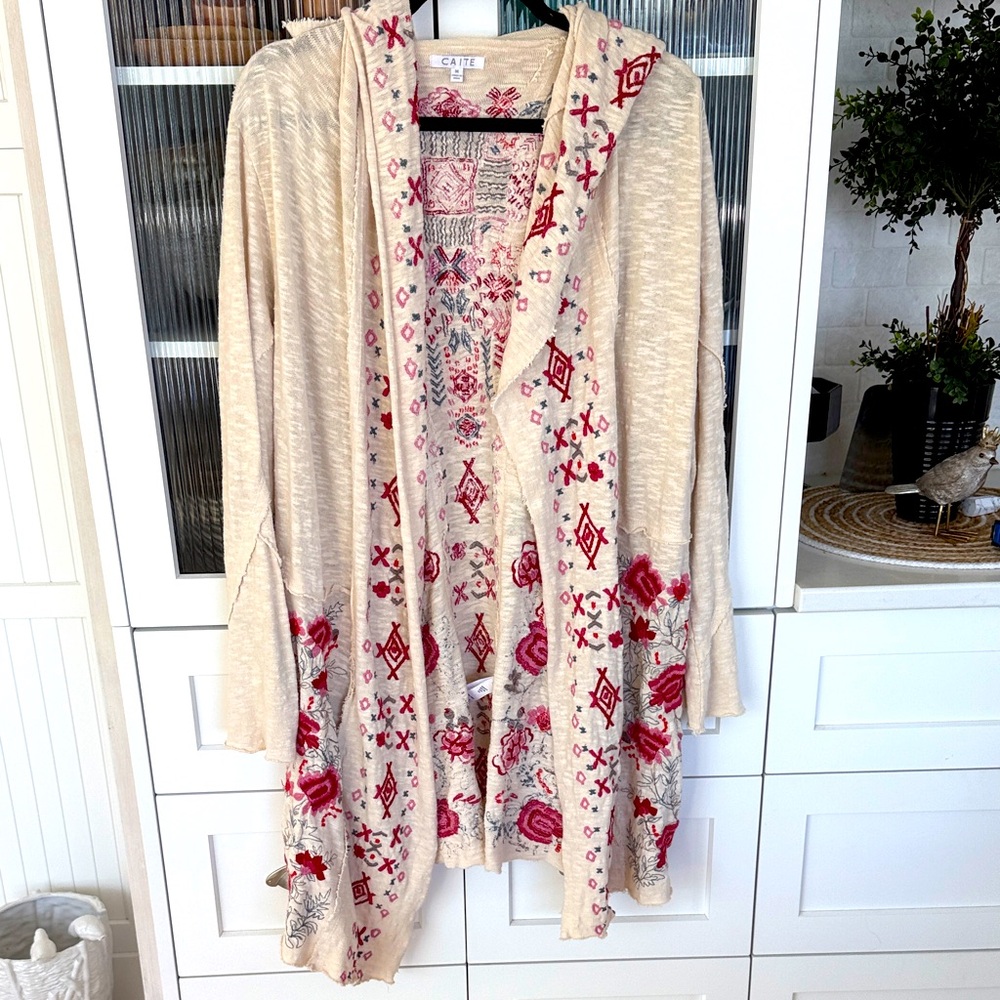 Cato Cream and Red 100% cotton embroidered  Cardigan